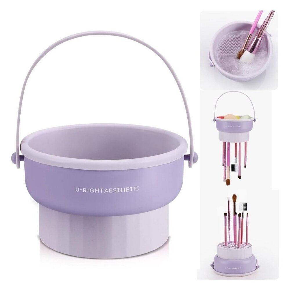 3 in 1 Brush Cleaning Mat with Brush Drying Holder, Silicone Makeup Brush Clean